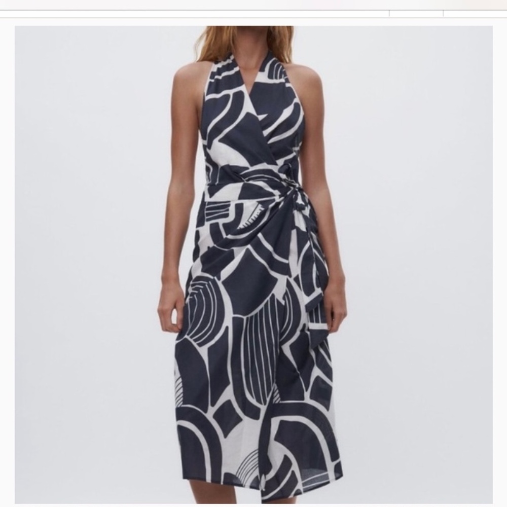 Zara Nicole Navy Print Halter Dress Sz S